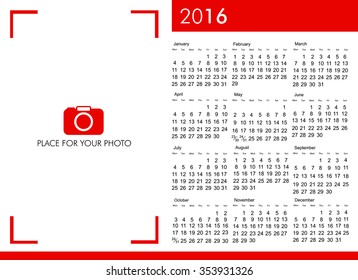 Abstract red banner calendar 2016 year. stock vector template with space for photo