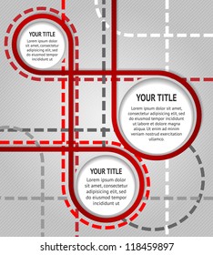 Abstract red banners on gray background with dotted lines