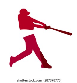 Abstract red baseball player geometric silhouette