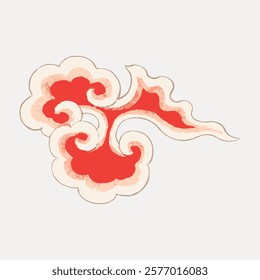 Abstract red and beige cloud design with swirling patterns. Decorative cloud art with red and beige tones. Swirling cloud motif in red and beige. Vintage art drawing illustration, painting art vector.