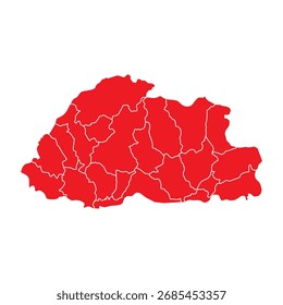 Mapa Abstractas de Bután Rojo con Ciudades