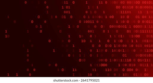 Abstract Red Binary Software Programming Code Background. Malicious Hack Malware Ransomware Concept. Data Leak Breach. Random Binary Data Matrix Wide Vector Illustration.