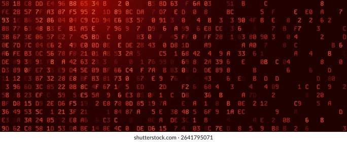 Abstract Red Binary Software Programming Code Background. Malicious Hack Malware Ransomware Concept. Data Leak Breach. Random Binary Data Matrix Wide Vector Illustration.