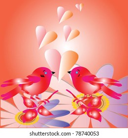 abstract red bird with flower