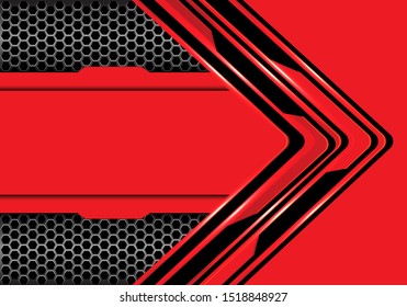 Abstract red black arrow circuit technology direction with hexagon mesh metallic design modern futuristic background vector illustration.