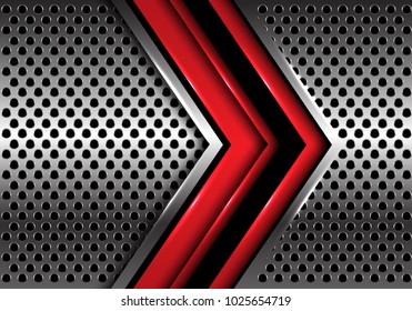 Abstract red black arrow on silver circle mesh design modern luxury futuristic background vector illustration.