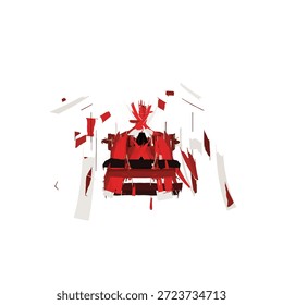 Composição artística abstrata em vermelho e preto sobre fundo branco