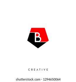 abstract red and black B logo letter in geometric pentagon shape design concept