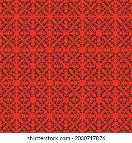 Abstract red and black background with floral hand drawn element. Geometric seamless pattern for wallpaper, web page, textures, fabric, textile. Decorative vector illustration.