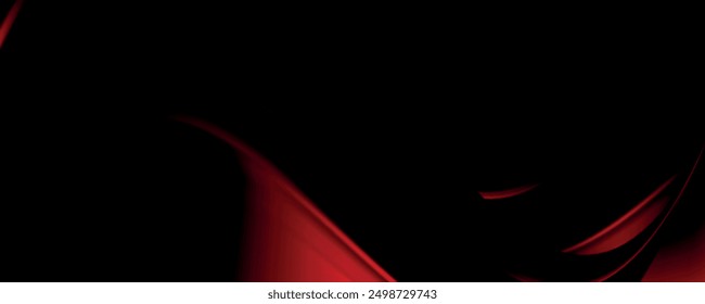 Abstract red and black background with geometric lines, halftones, and 3D curve waves. vector illustration