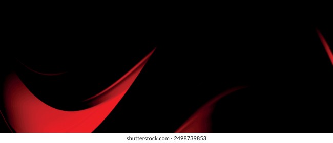 Abstractas fondo rojo y negro con líneas geométricas, semitonos y ondas curvas 3D. Ilustración vectorial