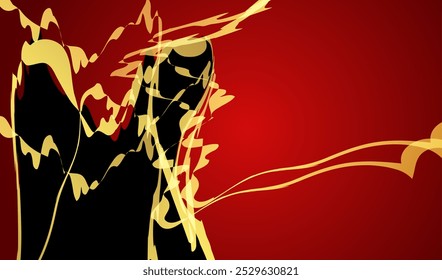 abstract red black background with golden lines