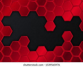 Abstract red and black background with hexagons. Vector illustration
