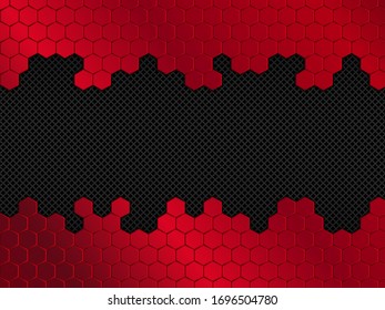 Abstract red and black background with hexagons. Vector illustration