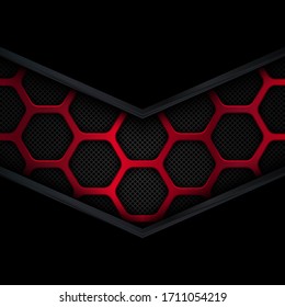 Abstract red and black background with hexagons. Vector illustration