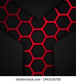 Abstract red and black background with hexagons. Vector illustration