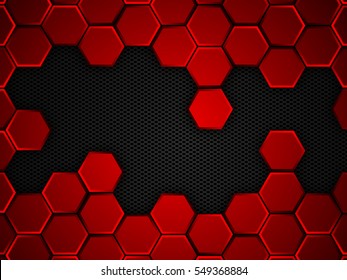 Abstract red and black background with hexagons. Vector illustration