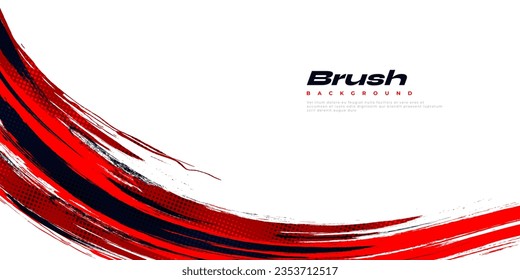 Abstract Red and Black Brush Background with Halftone Effect. Brush Stroke Illustration for Banner, Poster, or Sports Background. Scratch and Texture Elements For Design