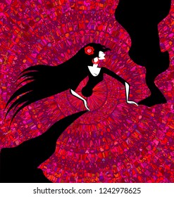 abstract red and black colored ornament dancer