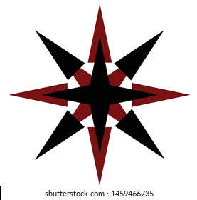 Abstract red and black colored vector 8 pointed chaos star symbol icon logo