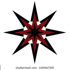 Abstract red and black colored vector 8 pointed chaos sun star symbol icon logo