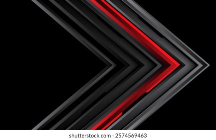 Abstract red black cyber circuit arrow direction geometric on black design modern luxury futuristic technology background vector illustration.
