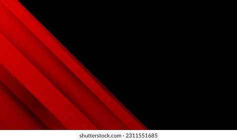 Abstrakter, roter und schwarzer Designhintergrund mit Schlaganfall und Schatteneffekt. Rote Farbverlauf-Tapete mit minimaler Geometrie. Moderner und cooler Hintergrund.