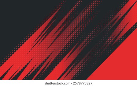Abstract Red and Black Dynamic Halftone Pattern with Sharp, Angled Lines Creating a Striking Modern Design for Backgrounds or Overlays