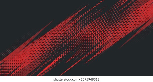 Abstract Red and Black Dynamic Halftone Pattern with Sharp, Angled Lines Creating a Striking Modern Design for Backgrounds or Overlays