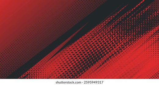 Abstract Red and Black Dynamic Halftone Pattern with Sharp, Angled Lines Creating a Striking Modern Design for Backgrounds or Overlays