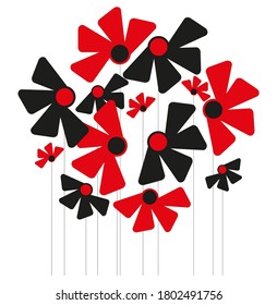 Abstract Red and Black Flowers on a white background