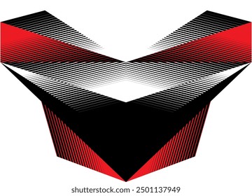 Abstractas patrón futurista negro rojo sobre blanco. Fondo rayado tecnológico Vector. Para cubiertas, embalaje, publicidad. Ilustración deportiva. Fondo digital. Escudo, etiqueta,