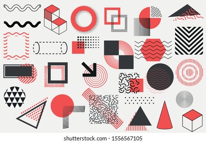 Forma geométrica abstracta de los elementos modernos en rojo y negro. Colección de elementos de diseño memphis clásicos. Utilícelo para afiches, obras de arte, diseño de plantillas, anuncios, impresión. ilustración vectorial eps10