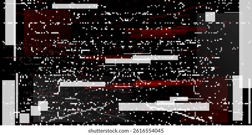 Abstract red and black glitch background with digital noise, distortion, and pixel blocks. Vector design perfect for tech, cyberpunk, or sci-fi themes. Clean, scalable, editable.