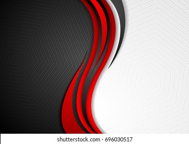 Abstract red black grey wavy tech background  Modern elegant waves vector graphic design