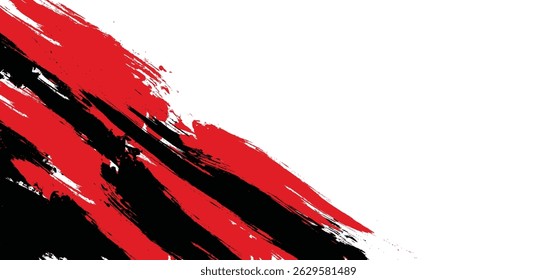 Abstract red and black grunge texture border on white horizontal background with copy space. Vector illustration