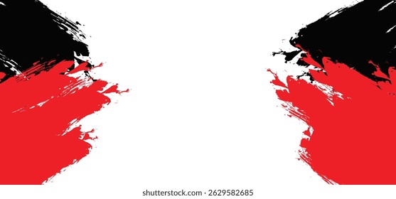 Abstract red and black grunge texture border on white horizontal background with copy space. Vector illustration