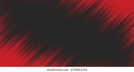 Abstract red and black halftone background featuring dynamic dot gradient pattern and dark contrast, modern dramatic design ideal for technology theme, music visual, gaming background, poster design, business presentation, website banner and creative digital projects