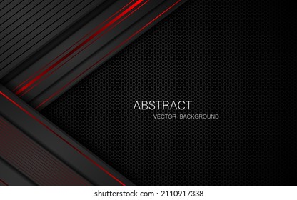 Abstract red and black lines on dark steel mesh background with free space for design. Modern technology innovation concept background. vector illustration
