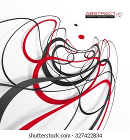 Abstract red and black lines with shadows, modern vector perspective background