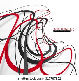 Abstract red and black lines with shadows, modern vector perspective background