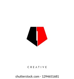 abstract red and black I logo letter in geometric pentagon shape design concept