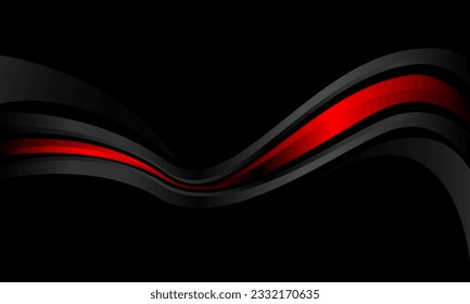 Abstract red black metallic curve wave  geometric design modern futuristic background vector illustration.