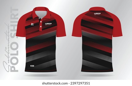 abstract red and black polo shirt mockup template design for sport uniform