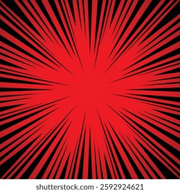 Abstract red and black radial lines comic background
