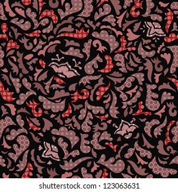 Abstract red and black seamless pattern with floral background. Vector illustration for your pretty design. Easy to edit. Pattern shape of abstract flowers and leaf.
