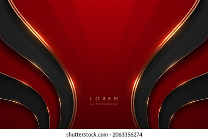 Abstract red   black shapes background and golden lines