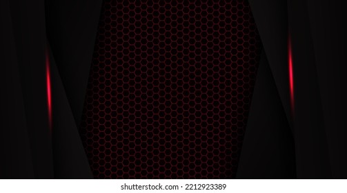 diseño de marco de espacio negro rojo abstracto concepto de triángulo tecnológico con fondo de textura hexagonal. vector eps10