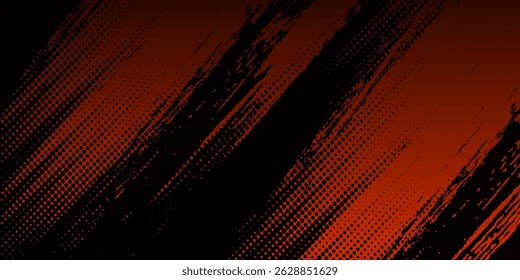 Abstrakter roter und schwarz gestreifter Hintergrund mit dynamischem Pinselstrich-Muster. Modernes Trenddesign in Vektorgrafik