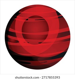 Abstract Red and Black Striped Planet or Sphere with Rings, Science Fiction, Cosmic, and Outer Space Element Flat Vector Illustration
